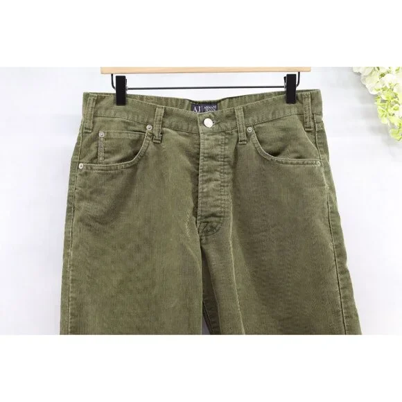 Armani Jeans Men's Simin T Vintage Corduroy Straight Leg Jeans Green Sz 33X33 - Picture 3 of 15